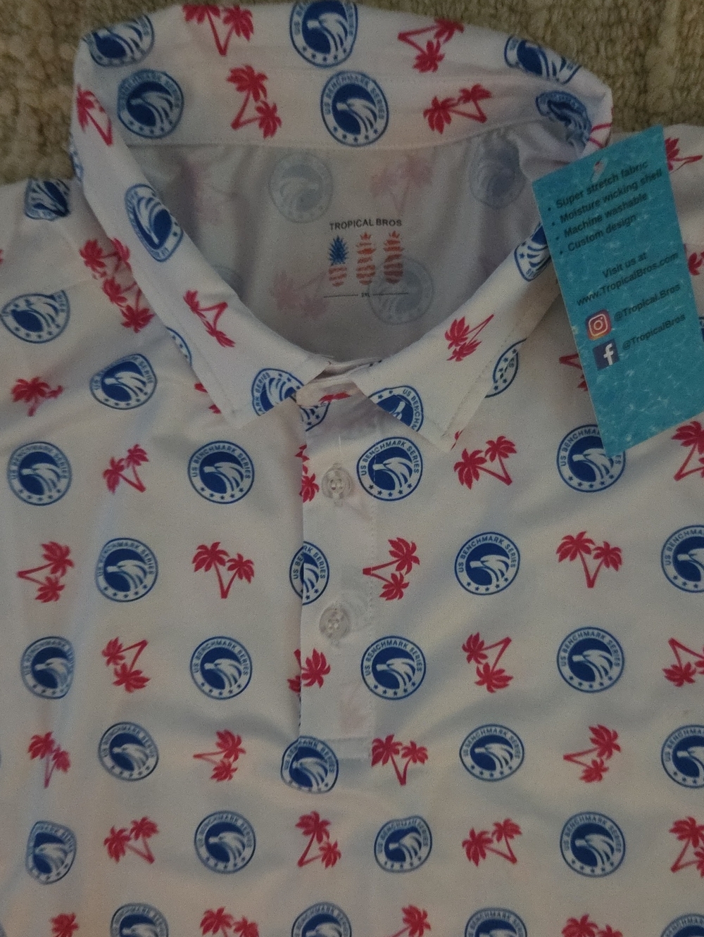NWT Tropical Bros Men XXL US Benchmark Series Patriotic Golf Performance Polo